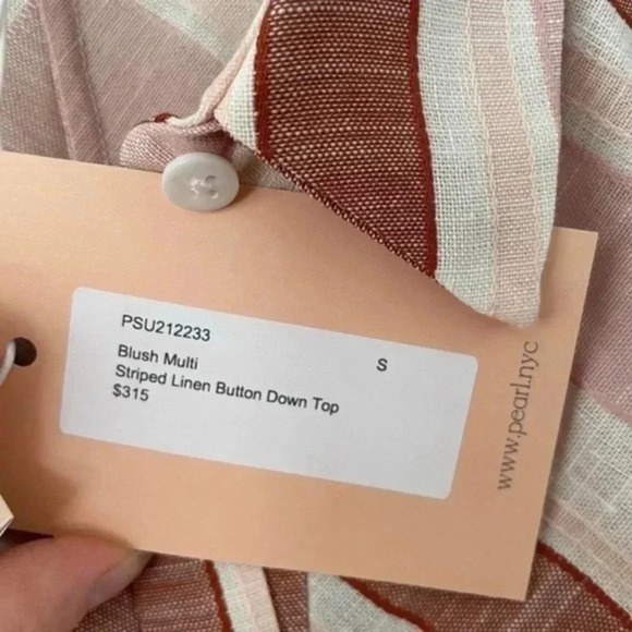 PEARL BY LELA ROSE Striped Linen Button Down Top Blush Multi Small - Picture 9 of 9